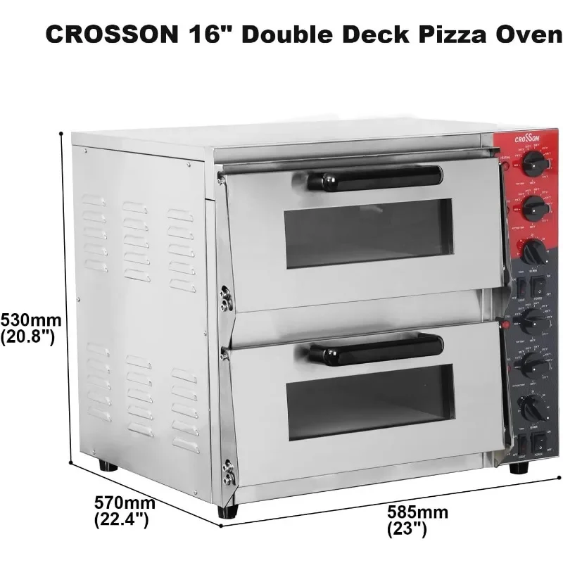 CROSSON ETL terdaftar komersial Double Deck 16 inci meja listrik Pizza Oven dengan batu pizza