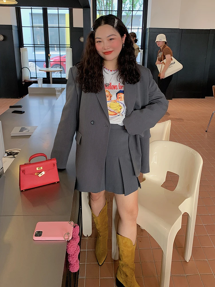 

Faionable повседневный костюм, женский весенне-осенний элитный комплект с юбкой Fat MM f, комплект из двух предметов, золотой бренд Dazhi