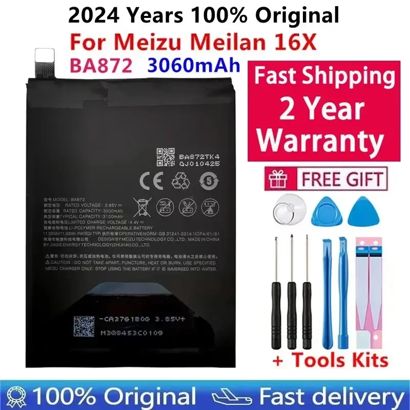 

100% Original 3060mAh BA872 Battery For Meizu Meilan 16X Phone Latest Production High Quality Batteries Bateria+ Tools