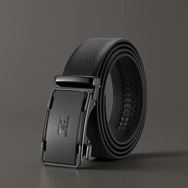 

Septwolves Роскошные дизайнерские ремни с автоматической пряжкой Мужские ремни из воловьей кожи 3,5 см высокого качества Лучший подарок с коробкой для любителей отцу