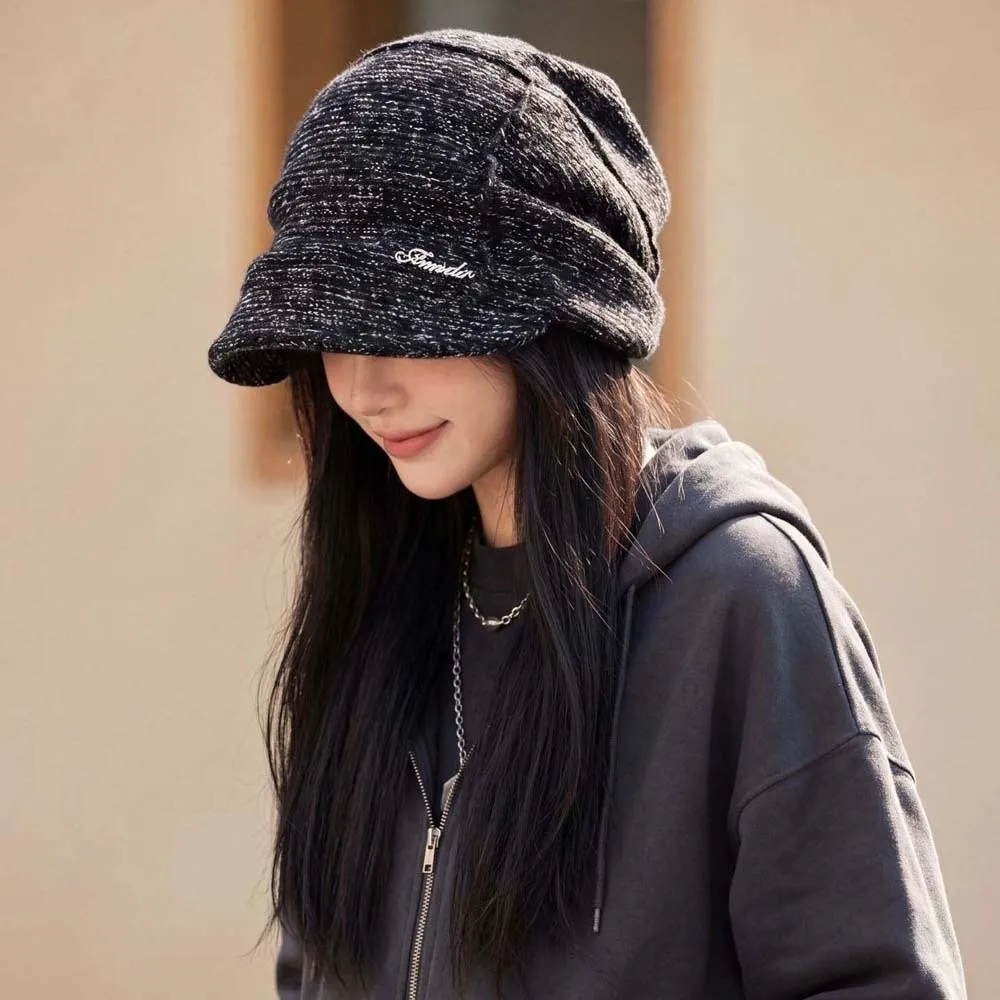 Visor Bonnet Hat Warm Slouchy Beanie Soft All Match Winter Warm Cap Flexible Thick Knit Pullover Hat Daily Wear
