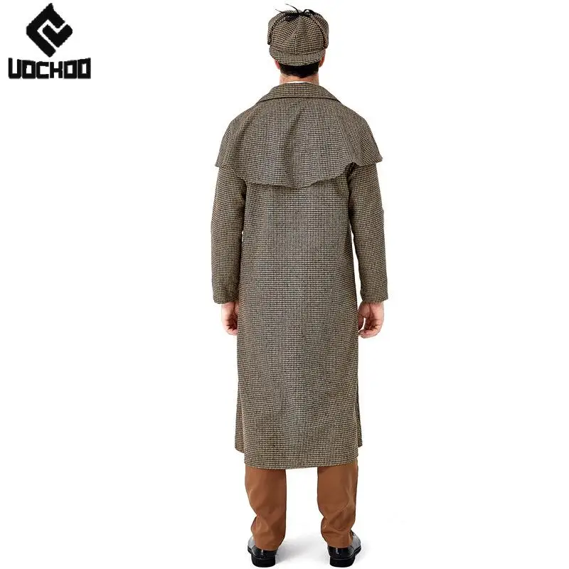 Men's Detective Costume Cosplay Victorian Sherlock Holmes Clothes with Trench Coat Hat for Halloween Male Cosplay Party Outfits view 5