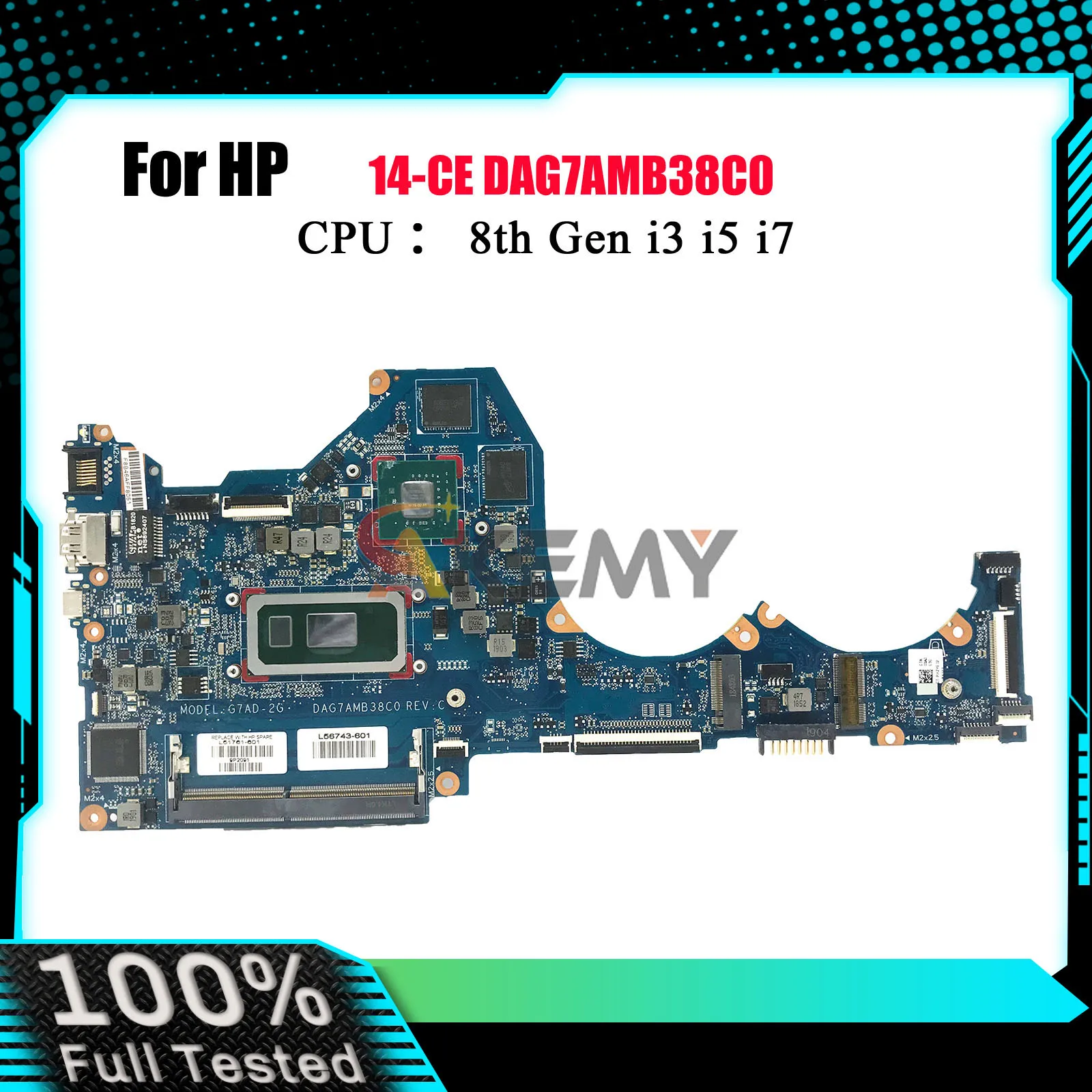 

DAG7AMB38C0 For HP Pavilion 14-CE Laptop Motherboard With i5 i7 8th Gen CPU MX250 GPU L51762-601 L51761-601 100% Fully Tested
