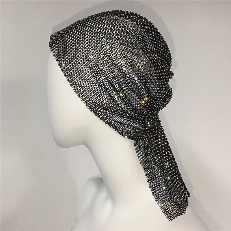 Bandana con diamantes de imitación y purpurina para mujer, banda para el pelo, envolturas para la cabeza con diamantes, pañuelo para la cabeza,