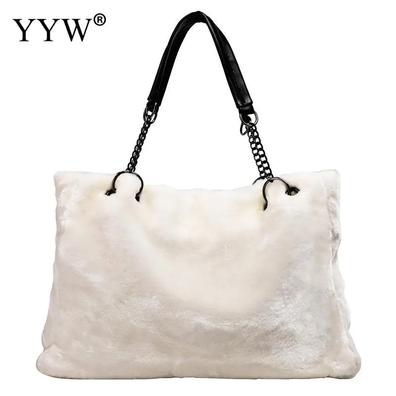 Female Winter Faux Fur Plush Tote Bag Women'S Bag Designer Large Capacity Luxury Handbag Shoulder Bag Purses Female Satchel Bags