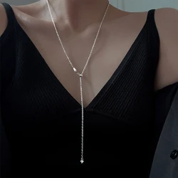 925 Sterling Silver Wavy Chain Women's Naked Chain Wearable Pendant Collar Chain Heart shaped Pendant Adjustable Sweater Chain