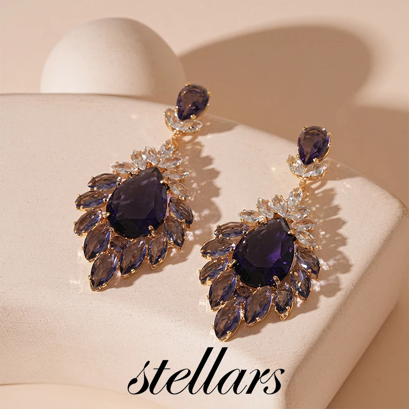 

Vintage Light Luxury Purple Zircon Flower Teardrop Earrings Silver French Court Style Elegant High-End Women's Jewelry