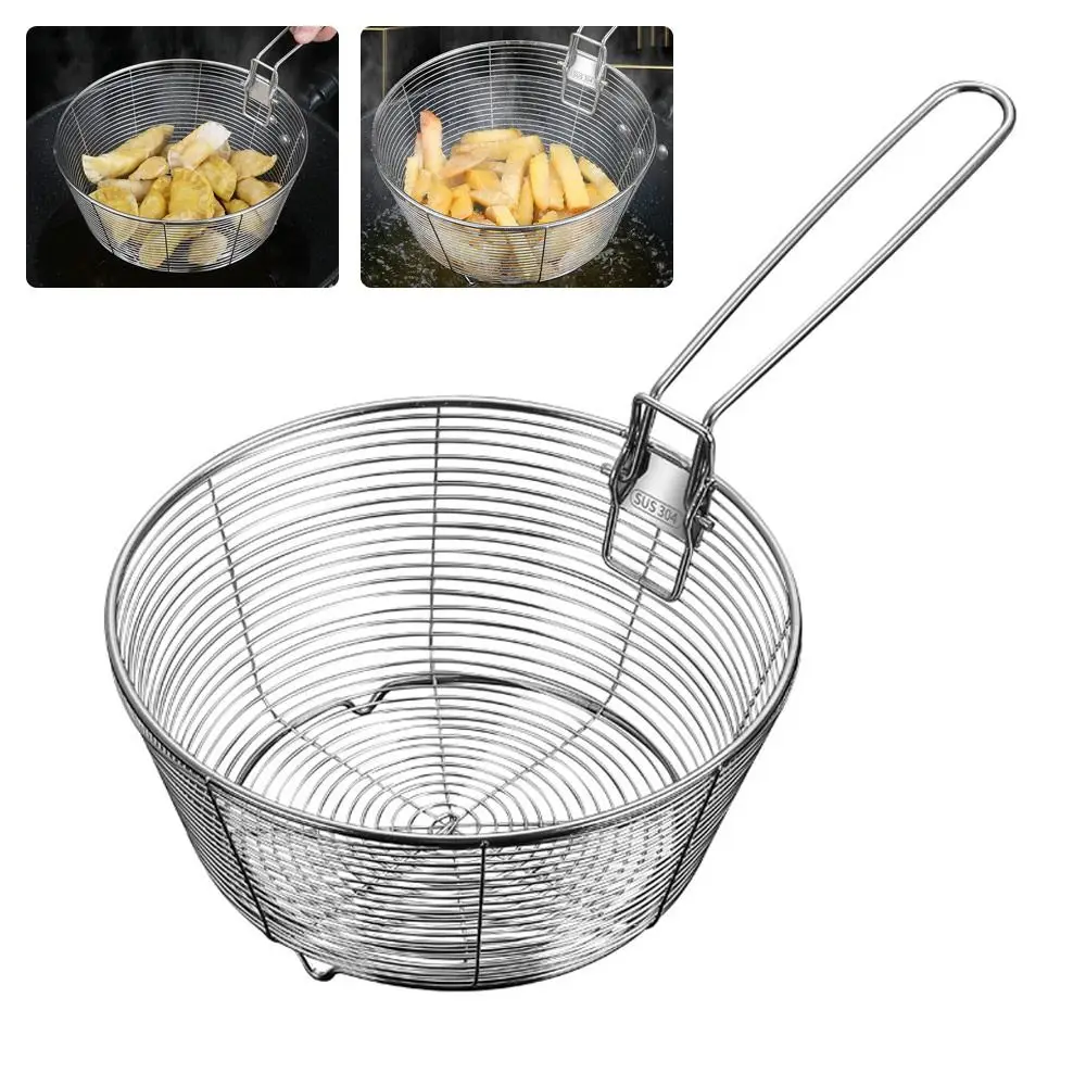 French Chip Frying Strainer Basket 304 Stainless Steel Filter Strainer Food Strainer Wire Colander Nets Round Fryer