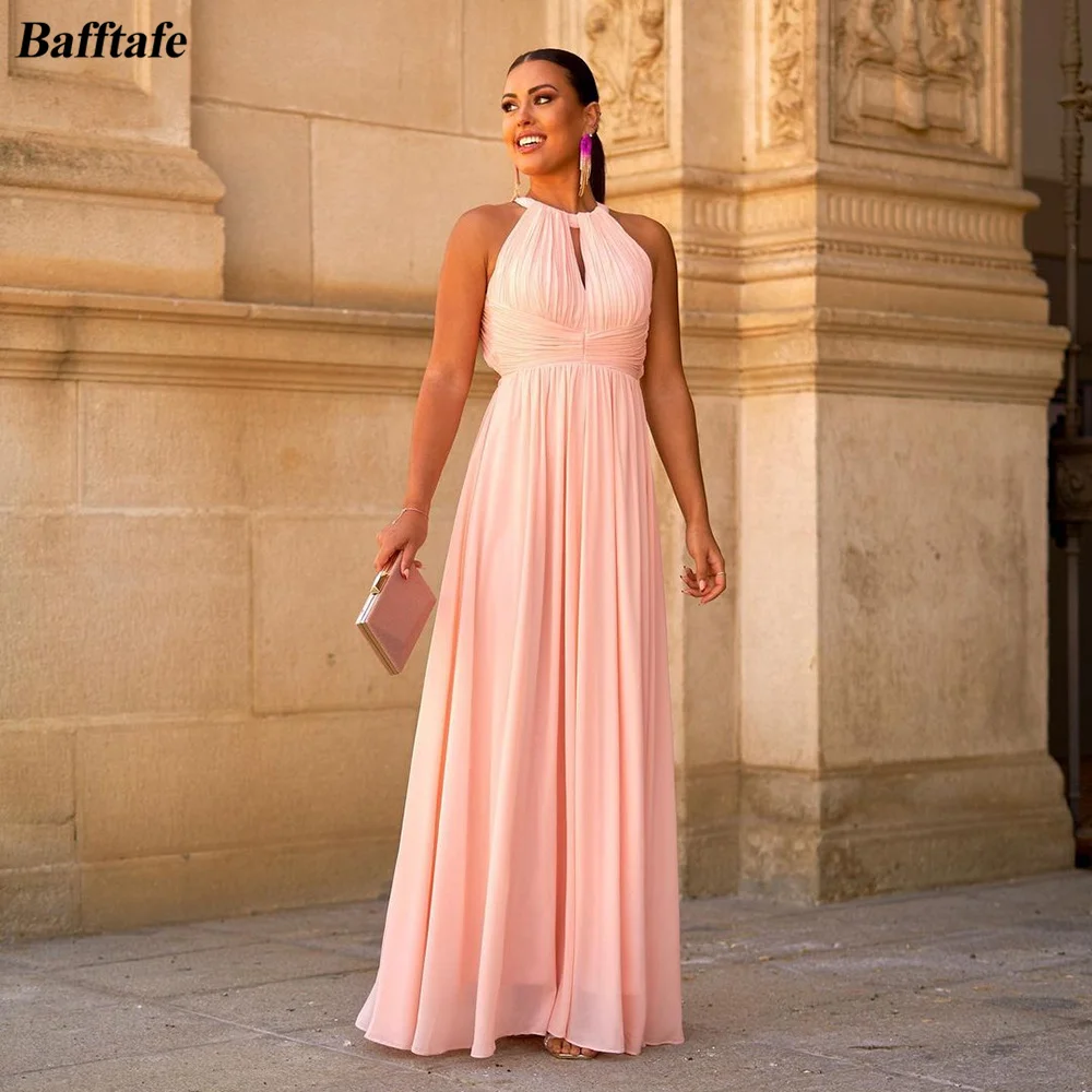 Bafftafe Simple Chiffon Bridesmaid Dresses Backless Prom Gowns Pleated Floor Length Formal Party Wedding Dress Women Wear Outfit