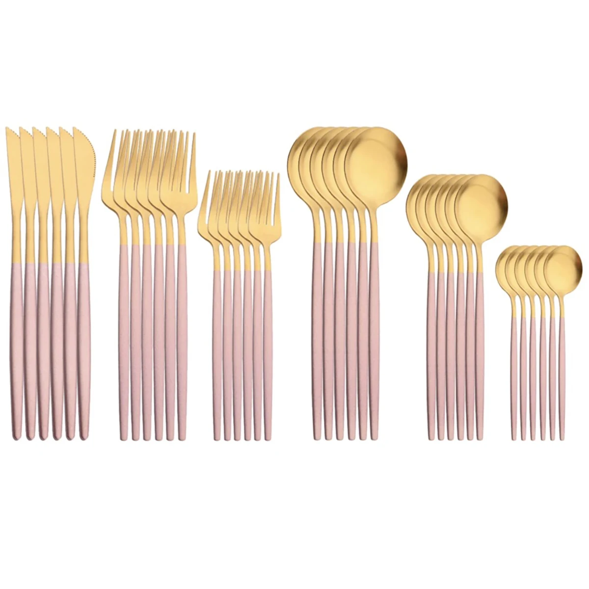 6People/36pcs Pink Gold Stainless Steel Flatware Cutlery Set Knife Dessert Fork Spoon Dinnerware Set Matte Kitchen Tableware Set