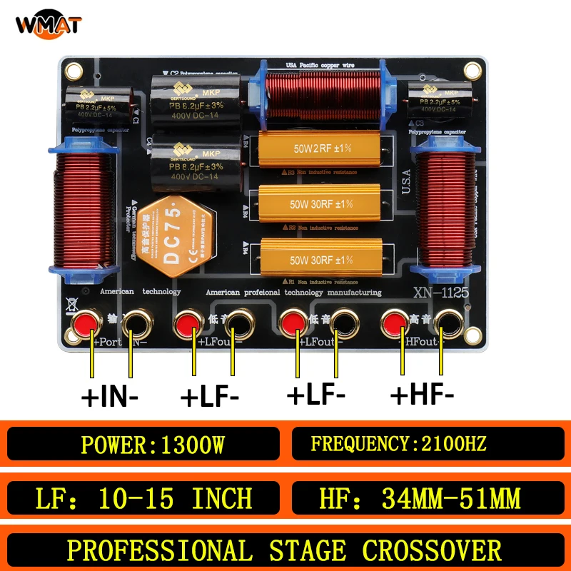 

1125/two Way Crossover 1300W High Power for Stage Single 12-15" Woofer & 44-51mm Tweeter 2100Hz Crossover Point