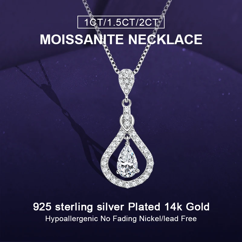 

IOGOU 1 карат 1,5 карата 2 карата полный D муассанит кулон в форме капли воды ожерелье для женщин настоящее серебро 925 пробы роскошные ювелирные изделия вечерние подарок на помолвку