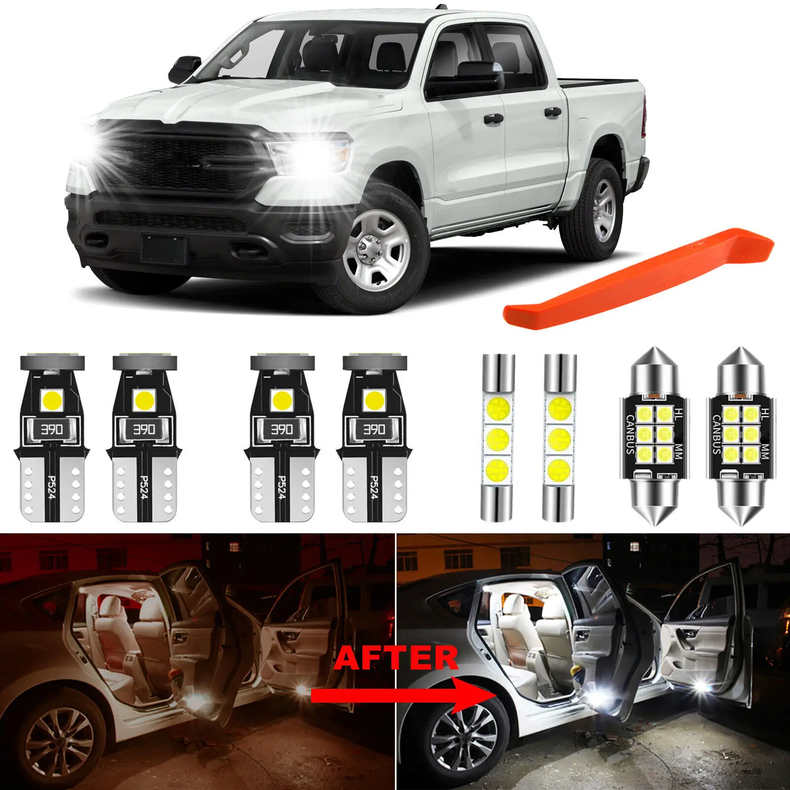 Winetis 15Pcs 6000K White Interior LED Lights Kit for 2019-2021 Dodge Ram 1500 2500 3500 + Free Tool