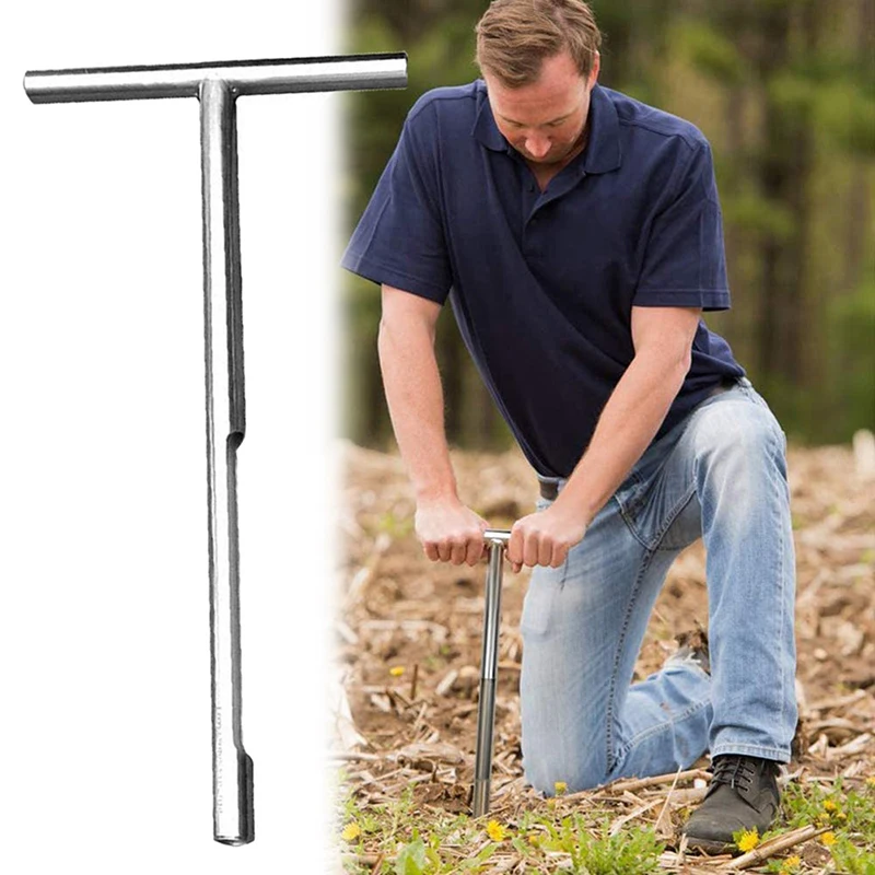 Soil Sampler Probe 12/21 Inch Stainless Steel Tubular T-Style Handle Test Kit Multi-purpose for Soil Sampling Plant Garden Field