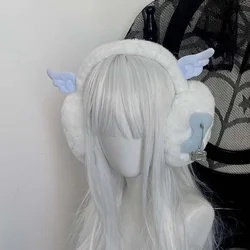 Y2K Gothic Lolita Women Girls Punk Landmine Angel Wing Warm Earmuffs Furry Ear Cover Foldable Headband Accessories