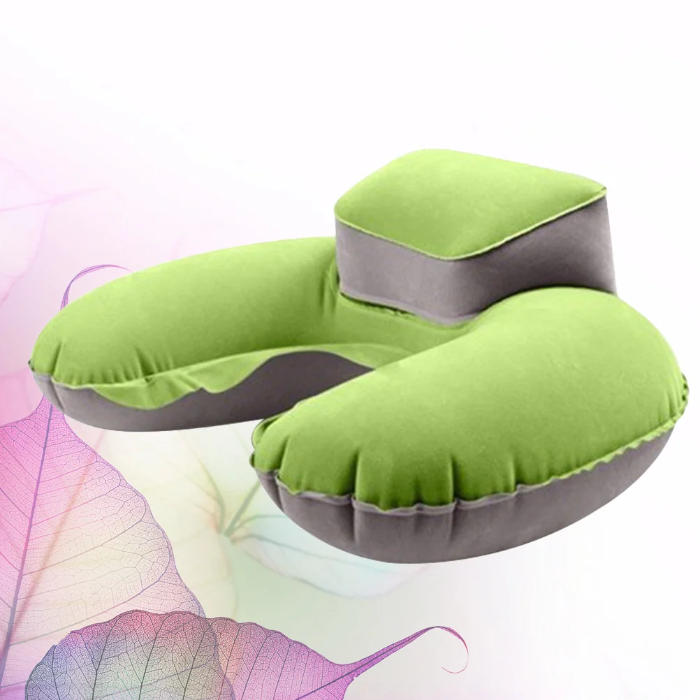 U Shape Inflatable Pillow for Travel Camping Outdoor Durable Neck Cushion (Rosy with Earplug)