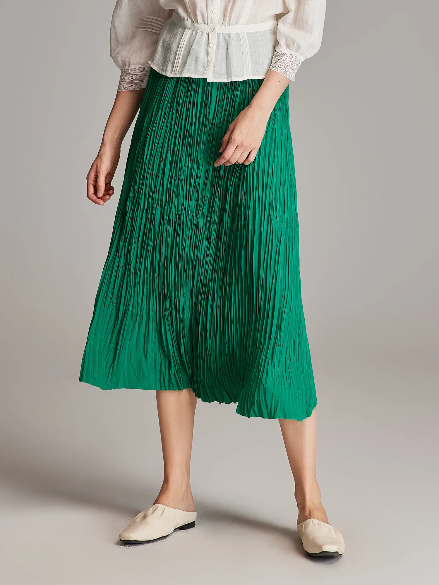 

LPBC Slimming Handmade Pleated Skirt Long Dress Casual Artistic Style Green Wild Fairy Summer High Waist Midi Skirt Polyester...