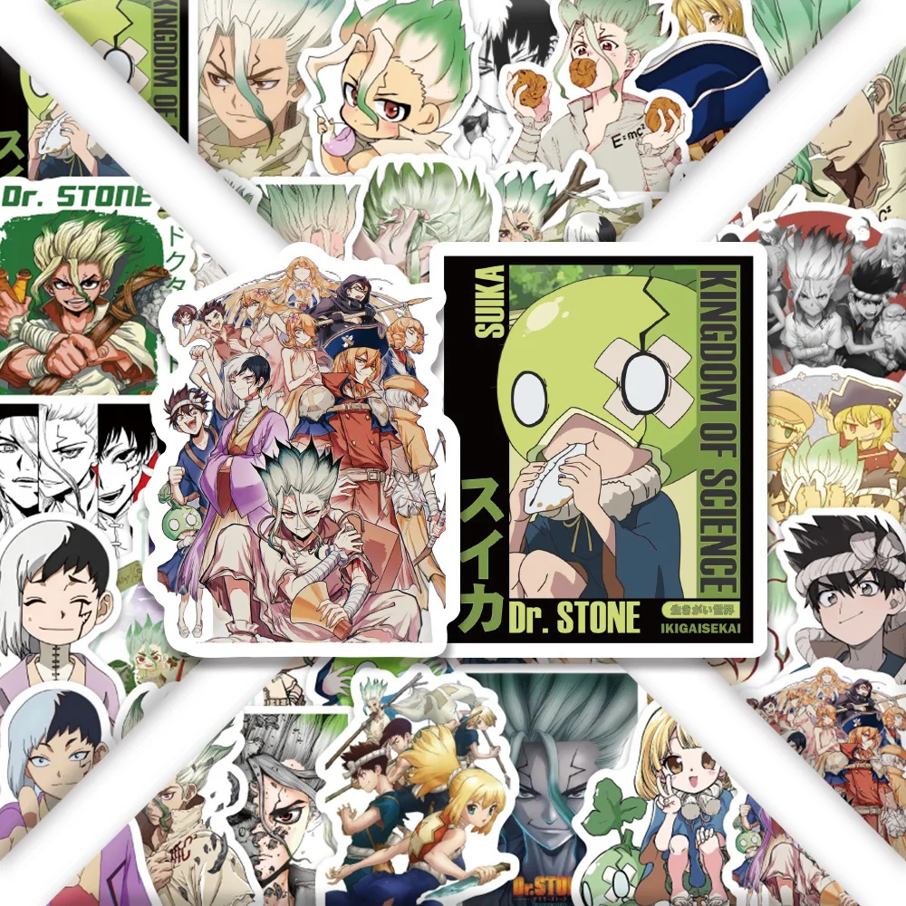 สติกเกอร์การ์ตูนดร.สโตน 54 ชิ้น จากญี่ปุ่น สำหรับตกแต่งสมุดโน้ต กระเป๋าเดินทาง กีตาร์ โทรศัพท์ ตู้เย็น