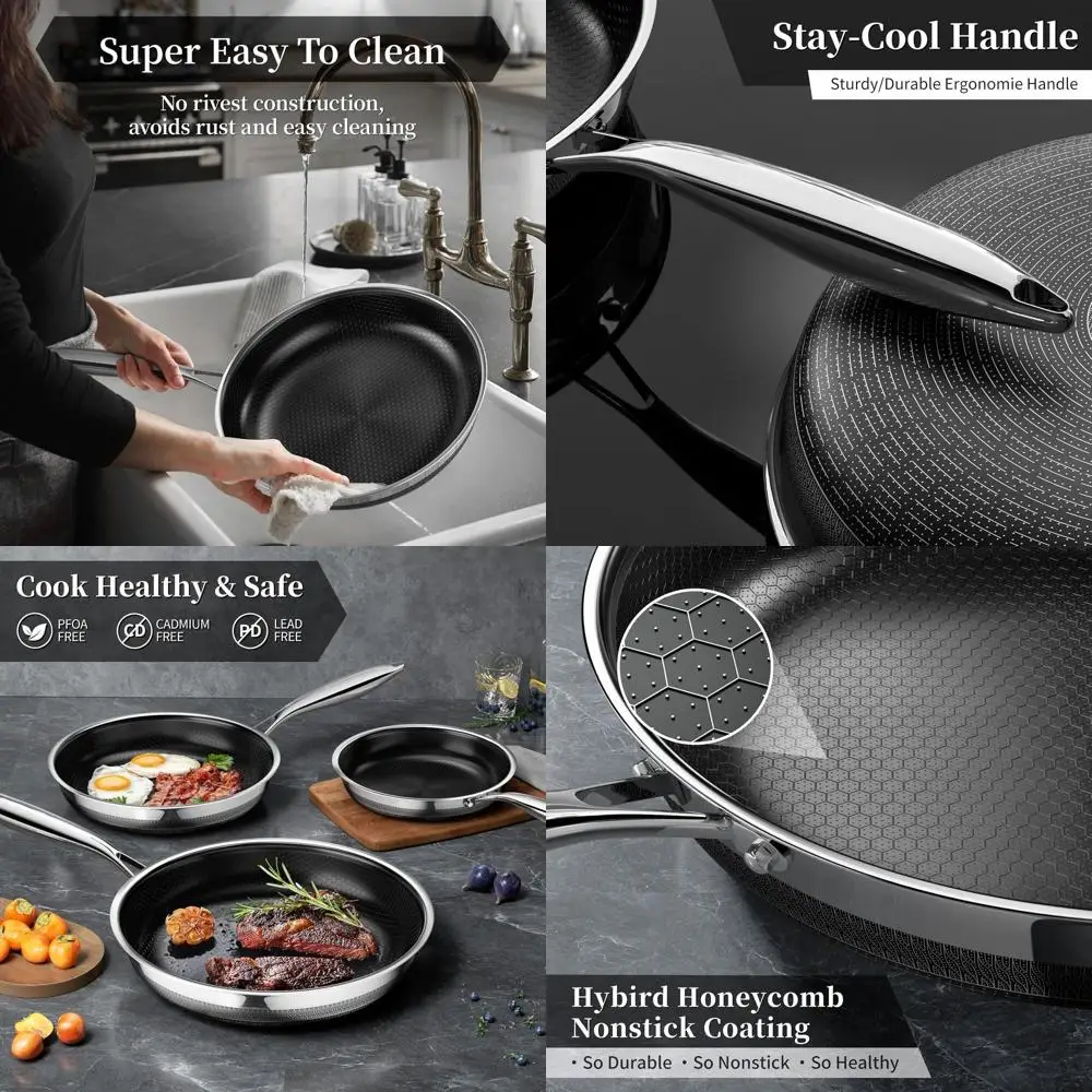 

Сковорода 11 дюймов, гибридная, с антипригарным покрытием из титановой керамики, 3-слойная конструкция с сотовой структурой, подходит для всех типов плит, без PFOA/PFAS/PTFE