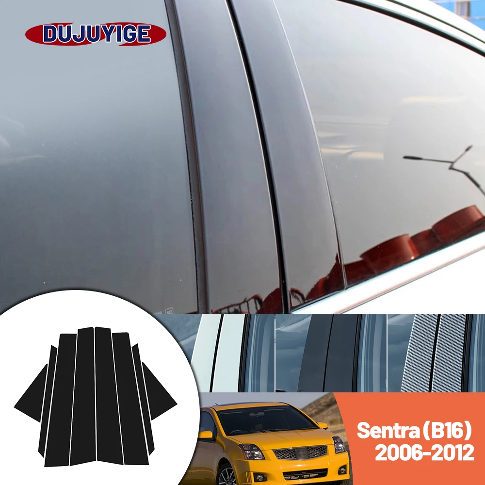 Bright black carbon fiber door and window B C Pillar sticker suitable For Nissan Sentra B16 2006-2012 2007 2008 2009 2010 2011