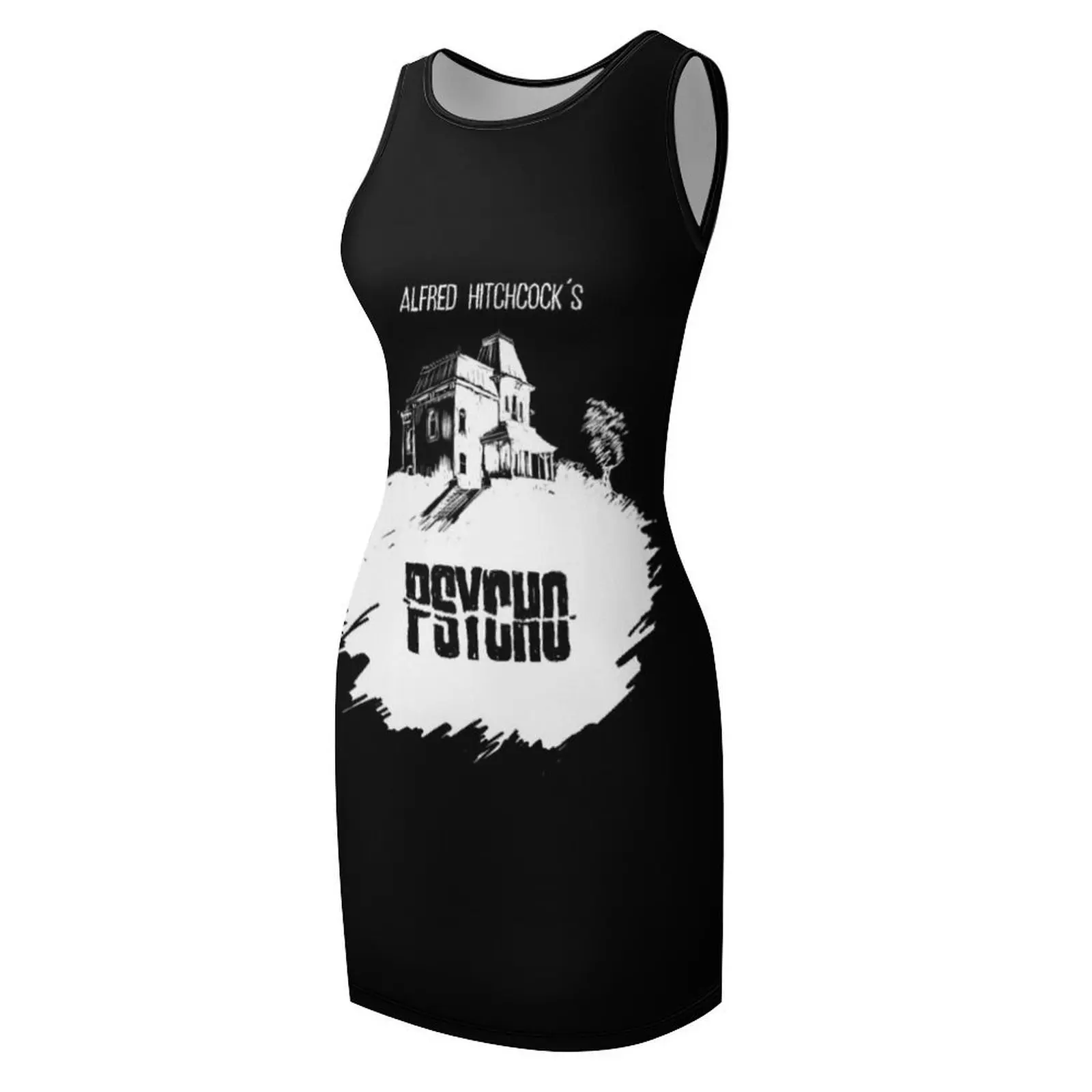 Psycho d'Alfred Hitchcock par Burro! (version t-shirt noir) Robes d'été sans manches pour femme