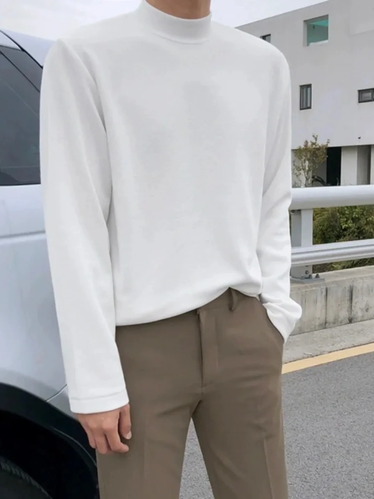 Men's Mid-Neck Double-Sided German Velvet Base Shirt Winter Warm T-Shirt Korean Style Half-High Neck Inner Wear Casual Top