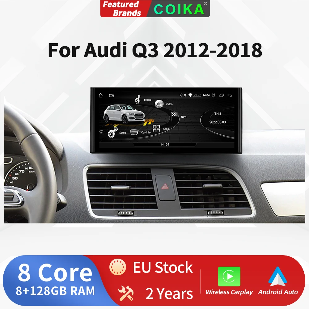 10.25 EU Carplay Android Auto For Audi Q3 2012-2018 RMC Google WIFI 4G SIM IPS Touch Screen GPS Navi Internet Radio Accessories