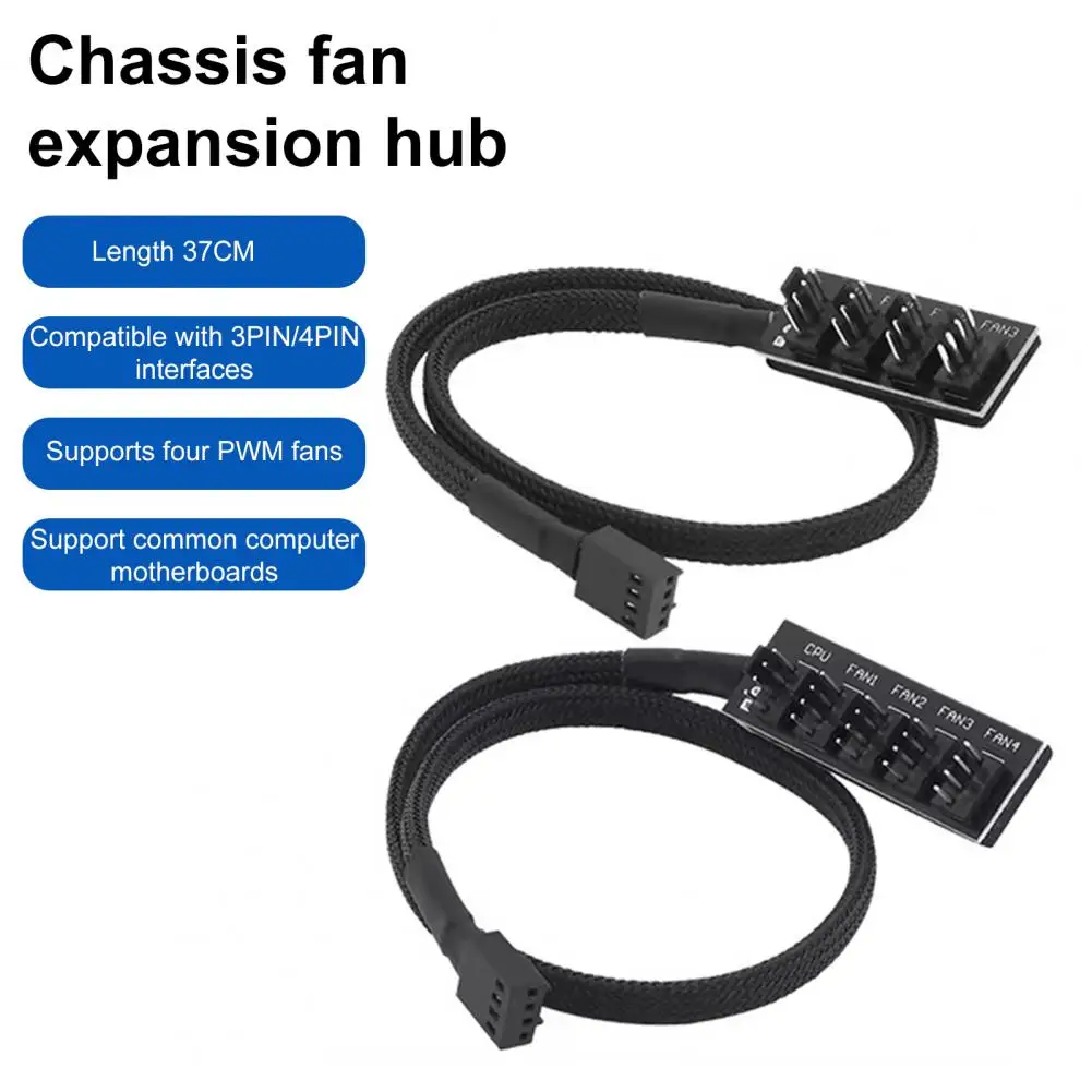 Pwm Fan Controller Motherboard Fan Hub Fan Hub Splitter Braided Cable Universal 4-pin Pwm Cpu Adapter Intelligent Multi-fan