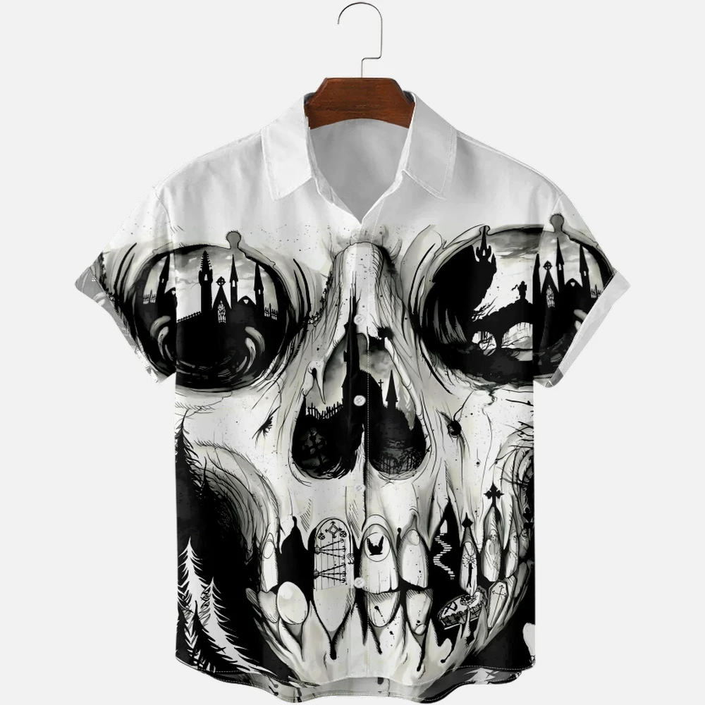 Casual Shirts for Men Vacation Skull Face Shirts Short Sleeve Summer Beach Vacation Tops Breathable