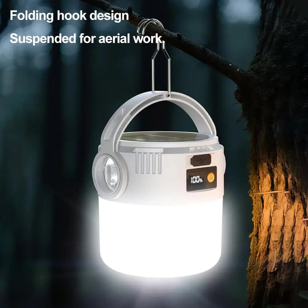 Lanterna Solar para Camping ao Ar Livre, Luz LED Recarregável COB com Display Digital para Camping na Montanha