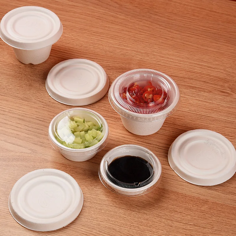 300pcs 2oz Disposable Testing Cup Bowls Natural Biodegradable Bagasse Fiber Souffle Cups Condiment Sauce Food Container