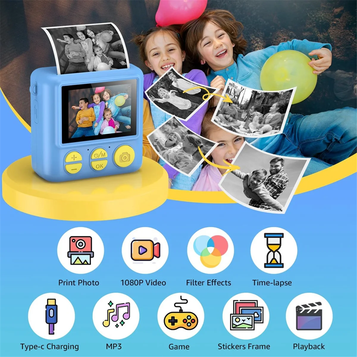 GOB-Instant Print Camera 1080P HD цифровые видеокамеры с 3-печатной бумагой портативная дорожная игрушечная камера для детей