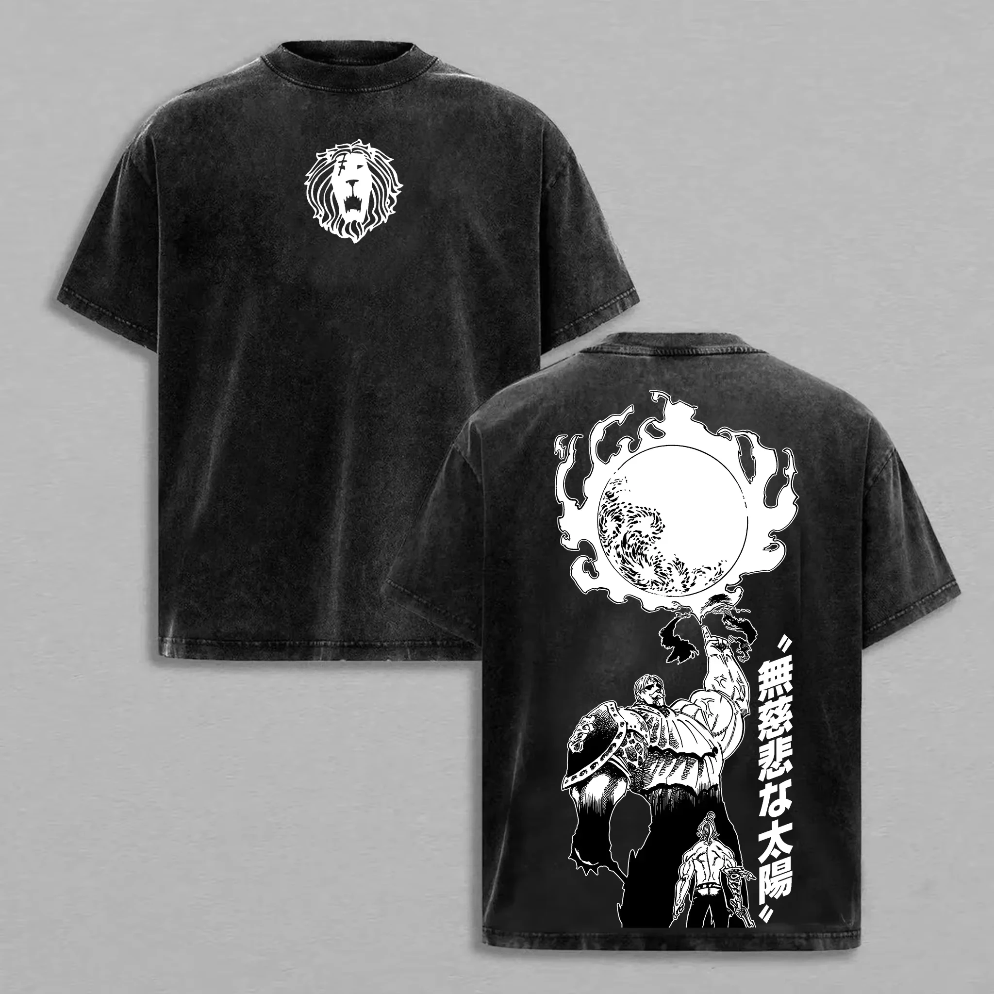 Camiseta con estampado gráfico de Escanor de los siete pecados capitales, estilo anime japonés, para hombre y mujer, estilo retro, lavada, oversize, Harajuku, Y2K, de algodón, para verano.