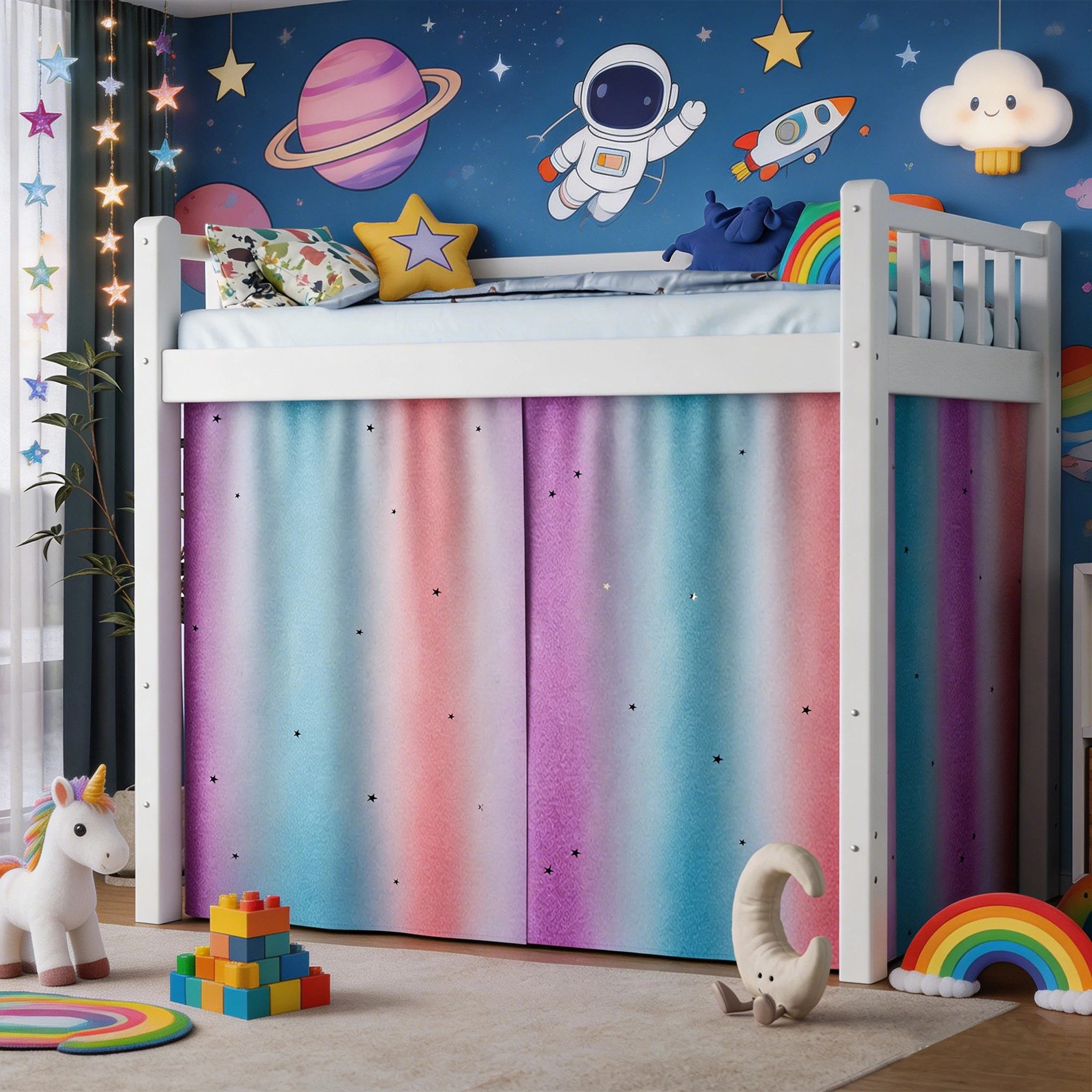 Cortinas para Beliche - Cortinas de Privacidade para Beliche Inferior, Cortina Respirável para Beliche, Dossel para Beliche para Estudantes, Estrelas Vazadas