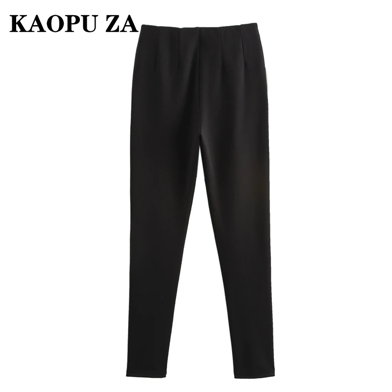 KAOPU ZA 2024 Autumn New Lady Chic Button Bottoms Long Pants Sophisticated Woman's Black Regular Fit Pockets Thick