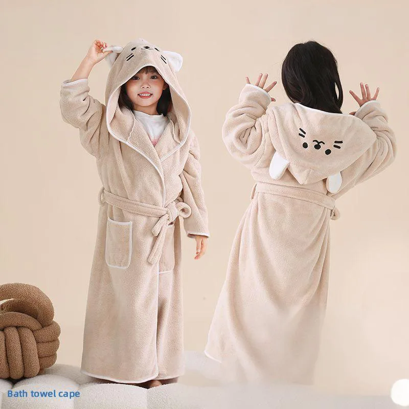 Children's Autumn Winter Bath Towels Kids Lengthened and thickened Bathrobes Hooded Bath robes sleepwear 105-165cm