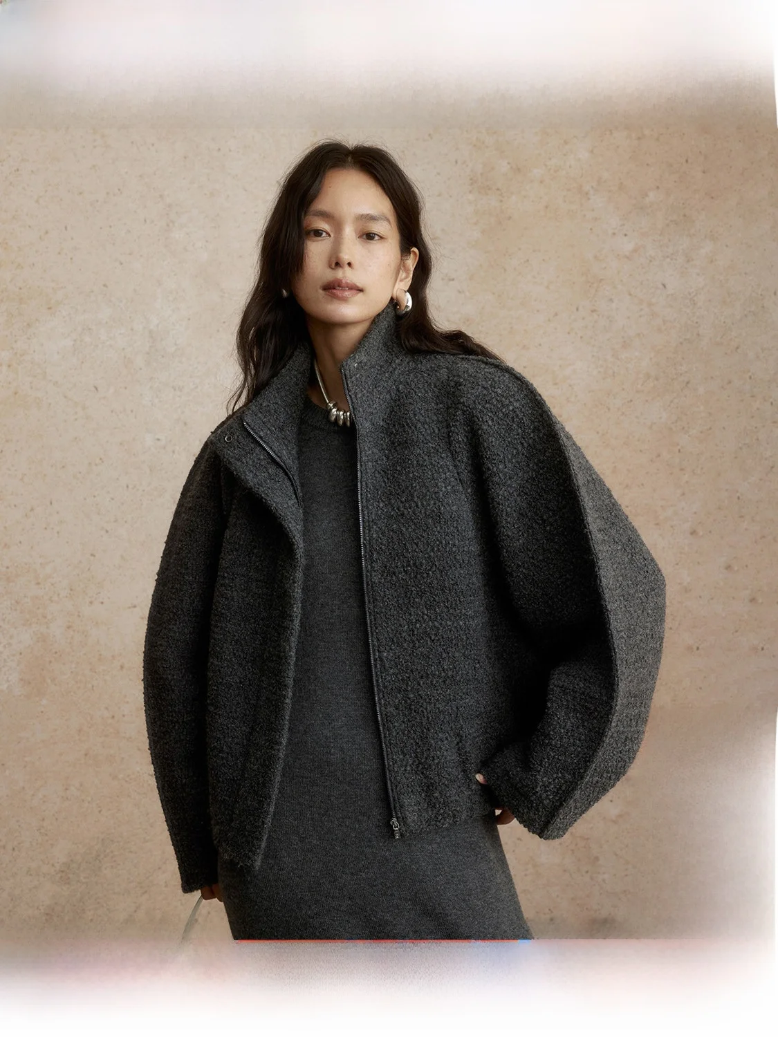 

ZhiZhi QingYouEagle Women's Woolen Stand Collar Jaet Casual Versatile Commute Winter Outerwear Faionable ort Coat