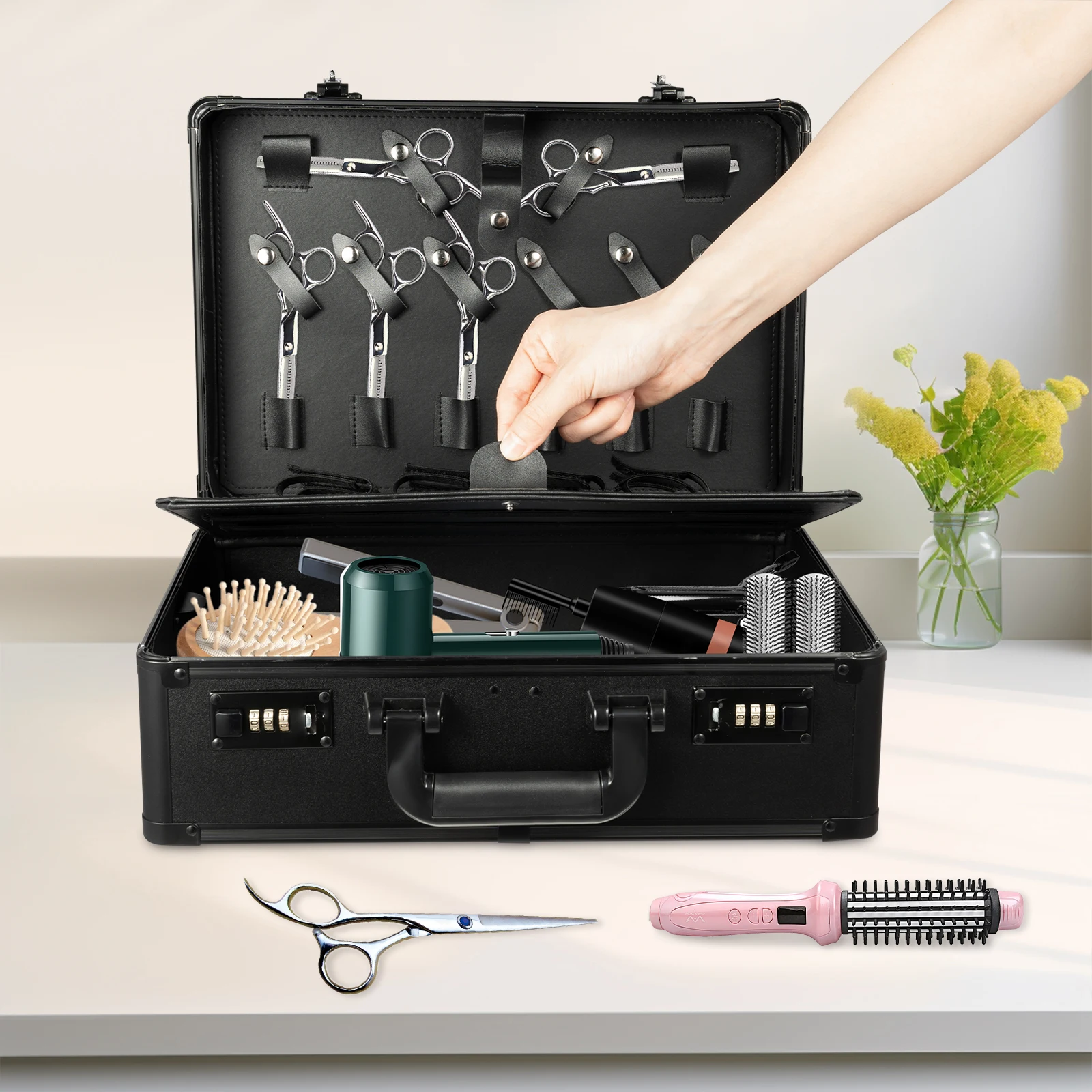 黒色理髪ツールボックス、理髪ツールボックス、サロン用大容量プロ用ヘアキットオーガナイザー収納ディスプレイボックス