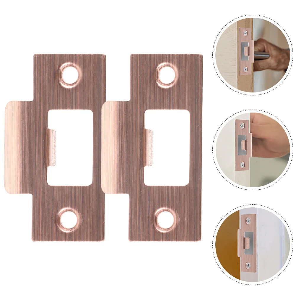 Placas guia de língua de bloqueio, 2 peças, acabamento de metal, placas de greve de porta, fivela em forma de t para instalação suave, porta de madeira
