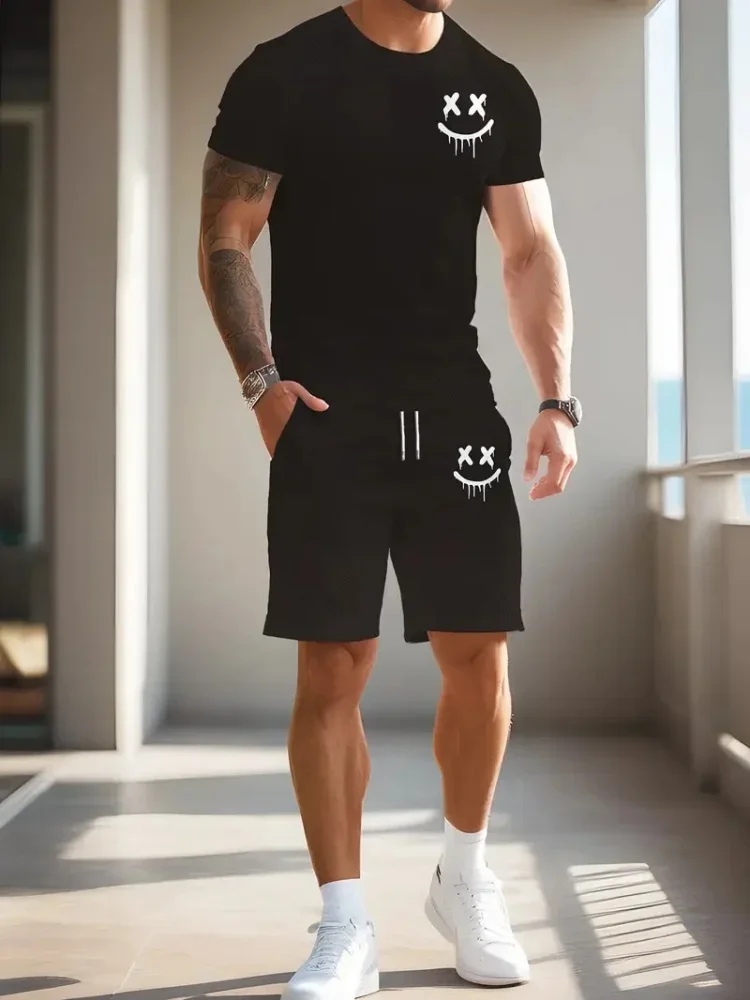 2 Piece Summer Casual Everyday Men's Short Sleeve Shorts Set Hawaiian Print Men's T-shirt Outdoor Sports Men's Beach Shorts
