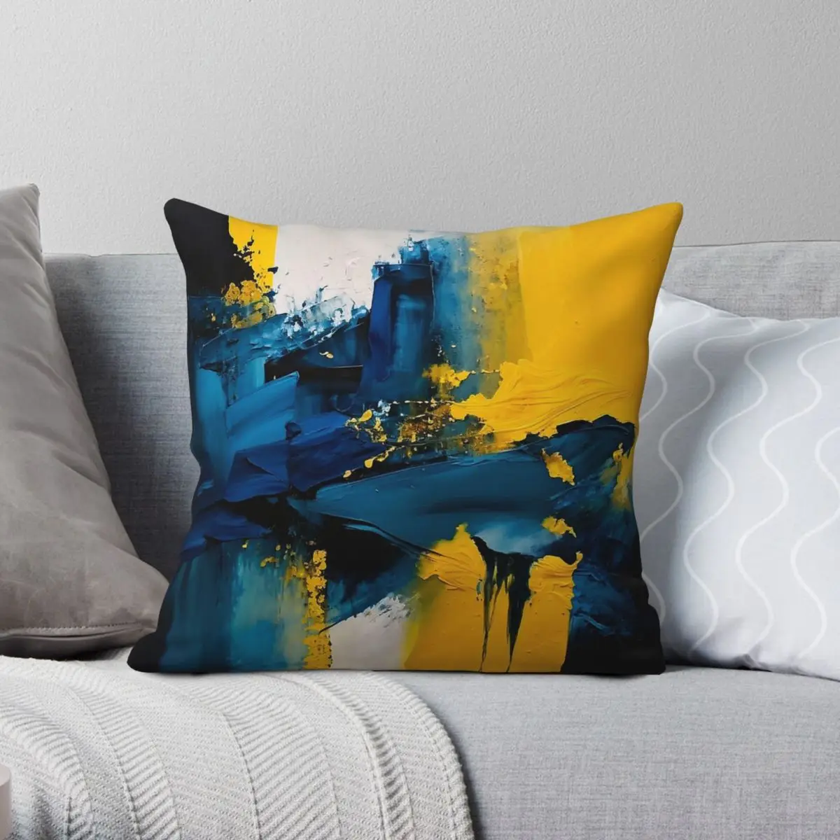 

Экспрессионист, желтый, синий, абстрактная квадратная наволочка, полиэстер, лен, бархатный узор, декор, наволочка, чехол для подушки для комнаты