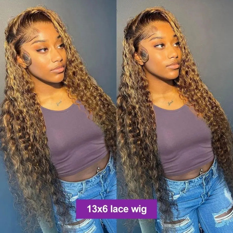 Deep Wave Wig Human Hair Honey Blonde Highlight Water Wave 13x4 13x6 HD Lace Front Wig Brazilian Remy Lace Closure Human Hair