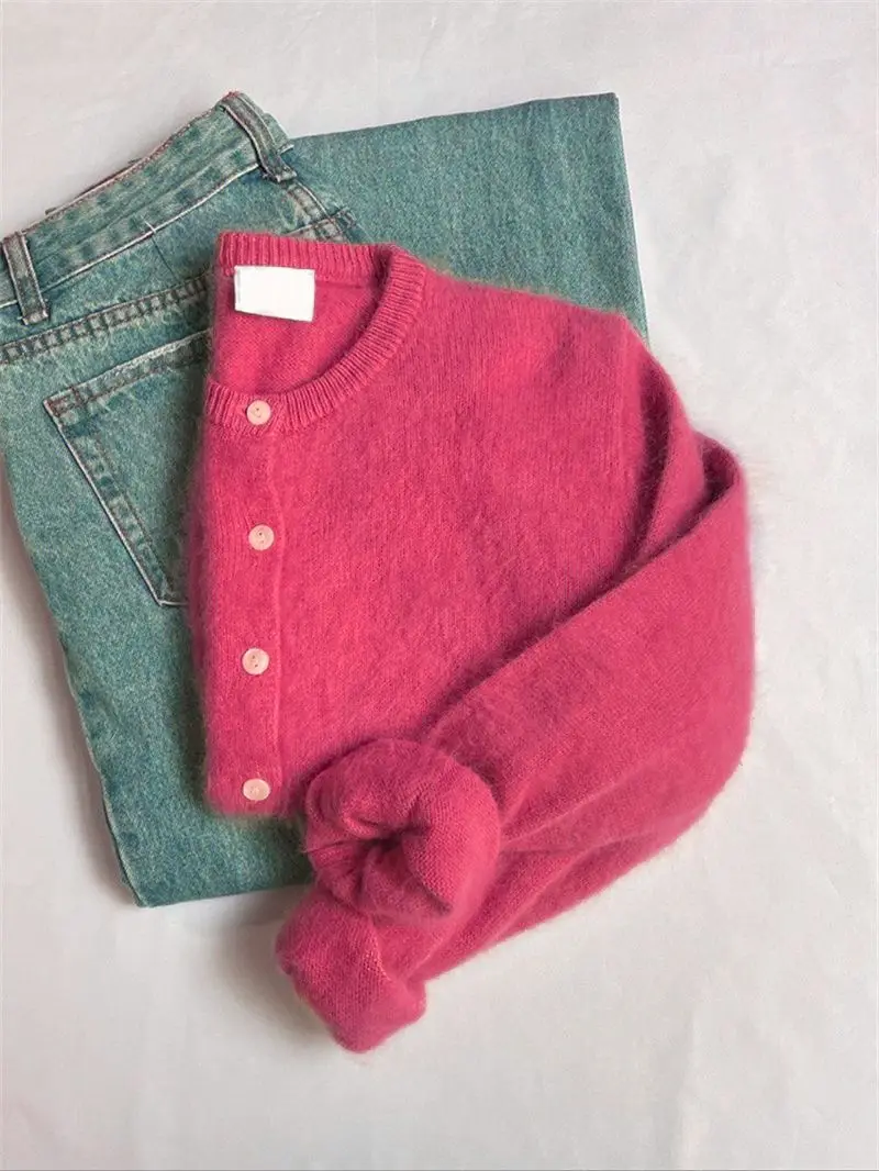 

Ранняя осень, вязаный кардиган с круглым вырезом, женский ленивый свитер с длинными рукавами, универсальный повседневный трикотаж, топ для женщин