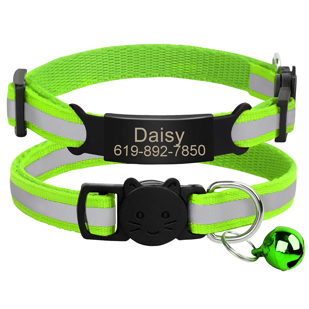 Personalisierte ID Kostenloser Gravur Katze Kragen Reflektierende Katze Sicherheit Schnalle Halsbänder Einstellbare Benutzerdefinierte Nylon Welpen Kätzchen Halskette – Detail 12