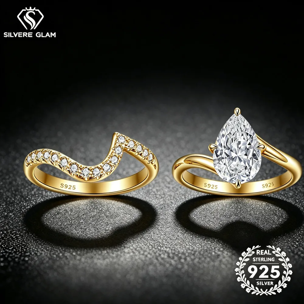 925 Sterling Silver 4CT Pear Twist Bridal Set Ring D VVS1 Moissanite Multi Tone Romantic Wedding Fine Jewelry For Women