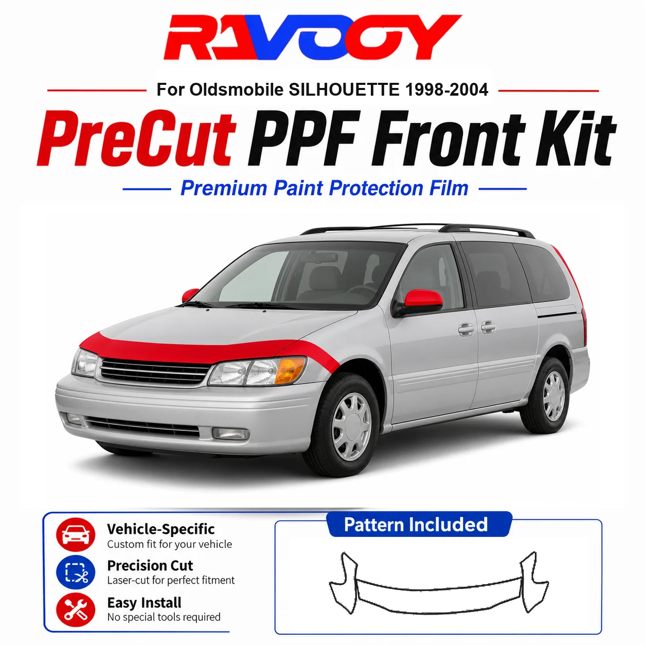 

8.5mil TPU Precut PPF Kit For Oldsmobile SILHOUETTE 1998-2004 - Hood, Fenders & Mirror Set - Self-Healing Clear Bra Film