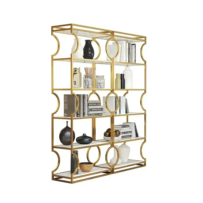 

Big Storage Space Stainless Steel Storage Shelf New Trend Display Shelf Gold Color Living Room Glass Shelves Hot sales