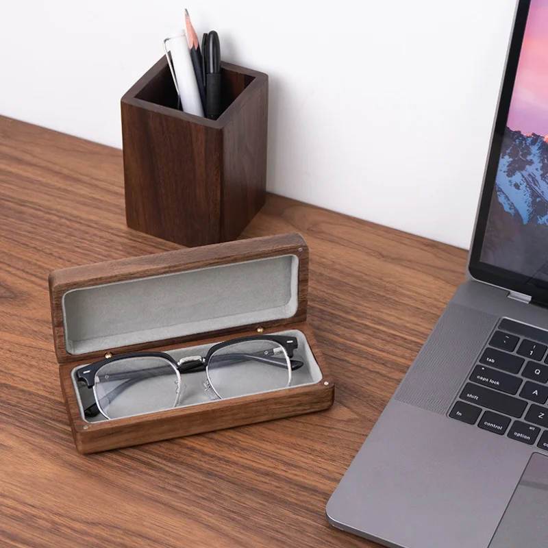 Retro Japanese Glasses Storage Black Walnut Anti-Scratch Box Pressure Proof Design Portable