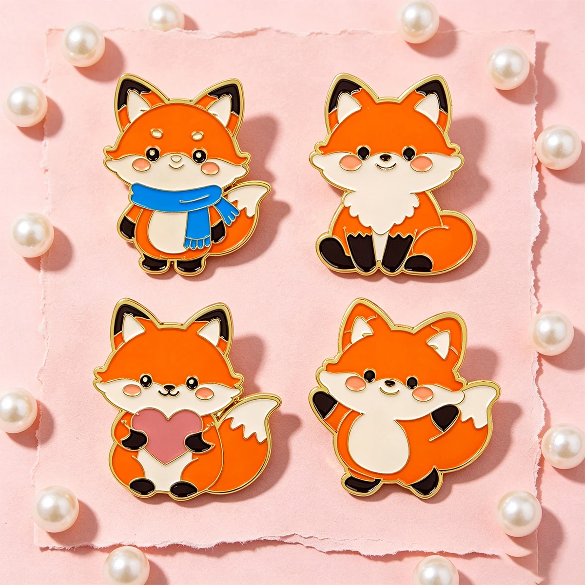 4pcs Cute Fox Enamel Pin Cartoon Animal Brooch For Coat Brooches Set Collar Lapel Pins Metal Badges Jewelry Friends Gift