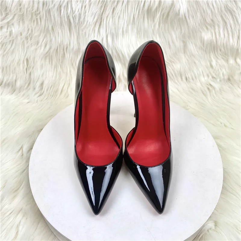 Tikicup Solid Glossy Black 8cm 10cm 12cm Women Pointy Toe Clsssic High Heel Shoes Comfortable Slip On Stiletto Pumps Customize